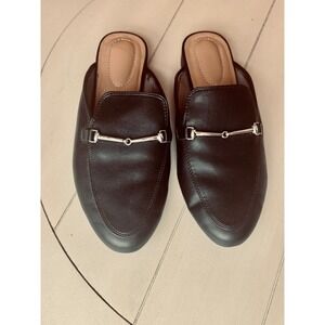 Black Pointed Toe Mules for Women - Elegant Backless Loafers Silver Buckle Sz 7